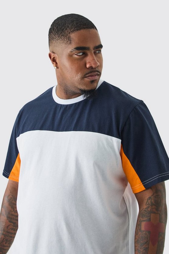 Plus dunkelblaues Colorblock T-Shirt