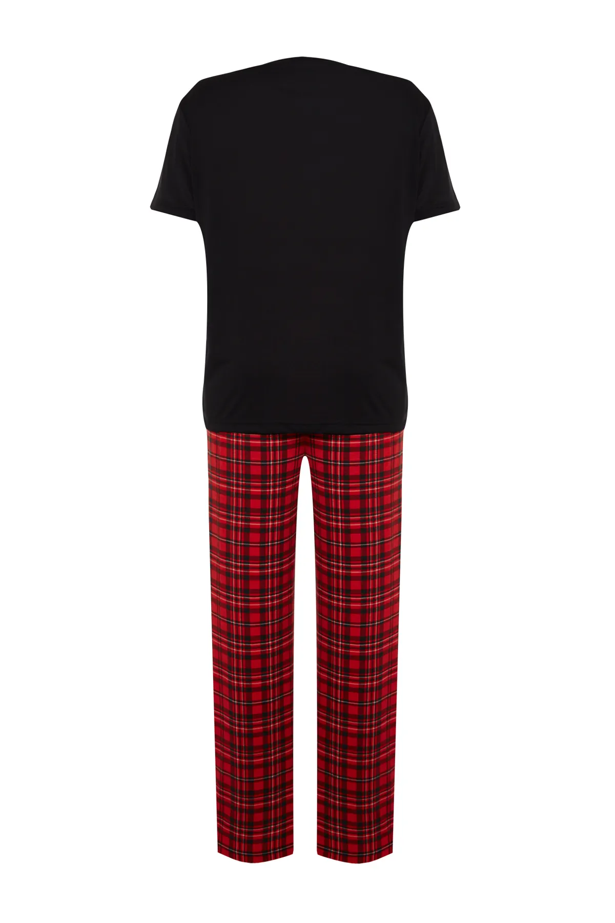 Trendyol Curve  Schwarzes bedrucktes, kariertes Pyjama-Set aus Flanellgewebe TBBAW24AI00016