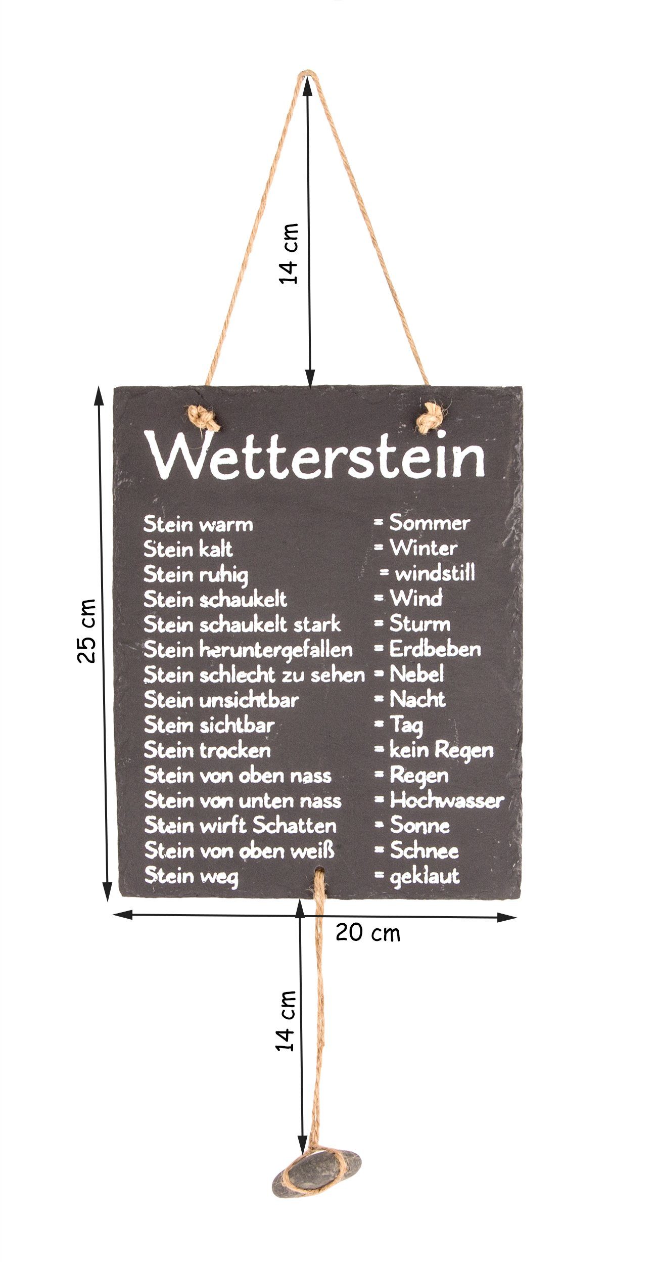 BigDean Wetterstein Schiefertafel mit Stein zum Aufhängen 20x25cm Wetterstation