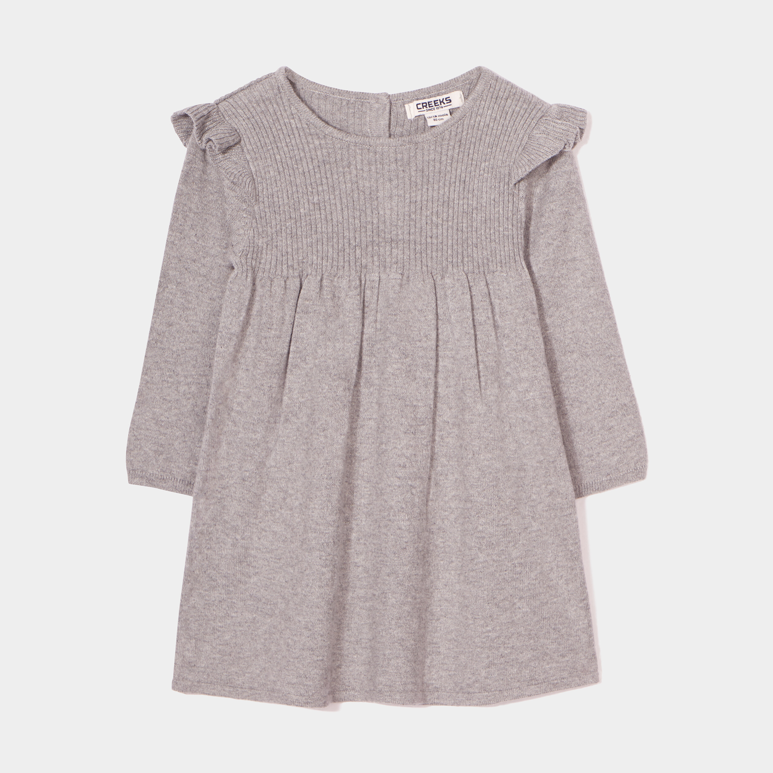 Robe pull à volants col rond Creeks gris bébé fille | La Halle