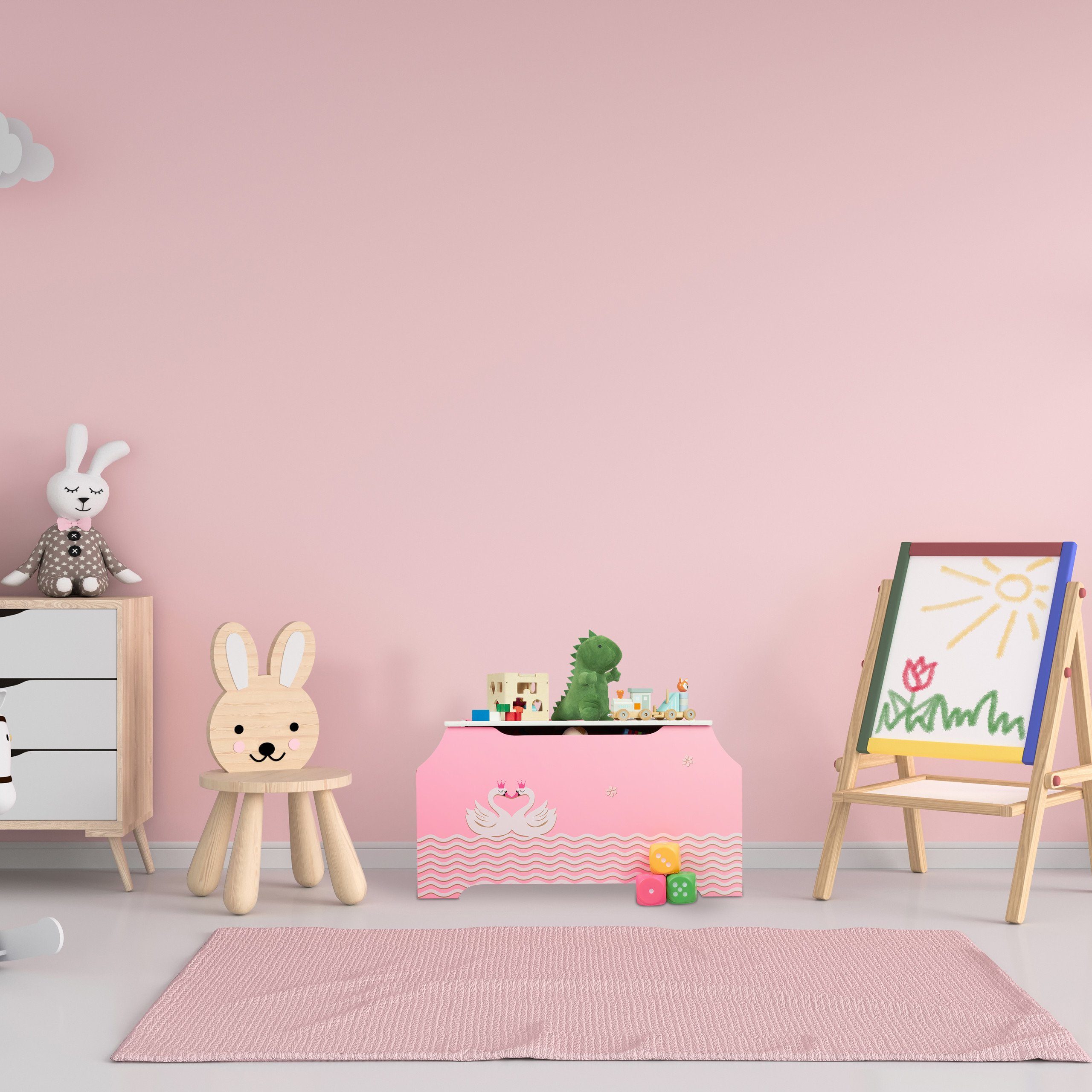 relaxdays Spielzeugtruhe Spielzeugtruhe mit Bücherfächern