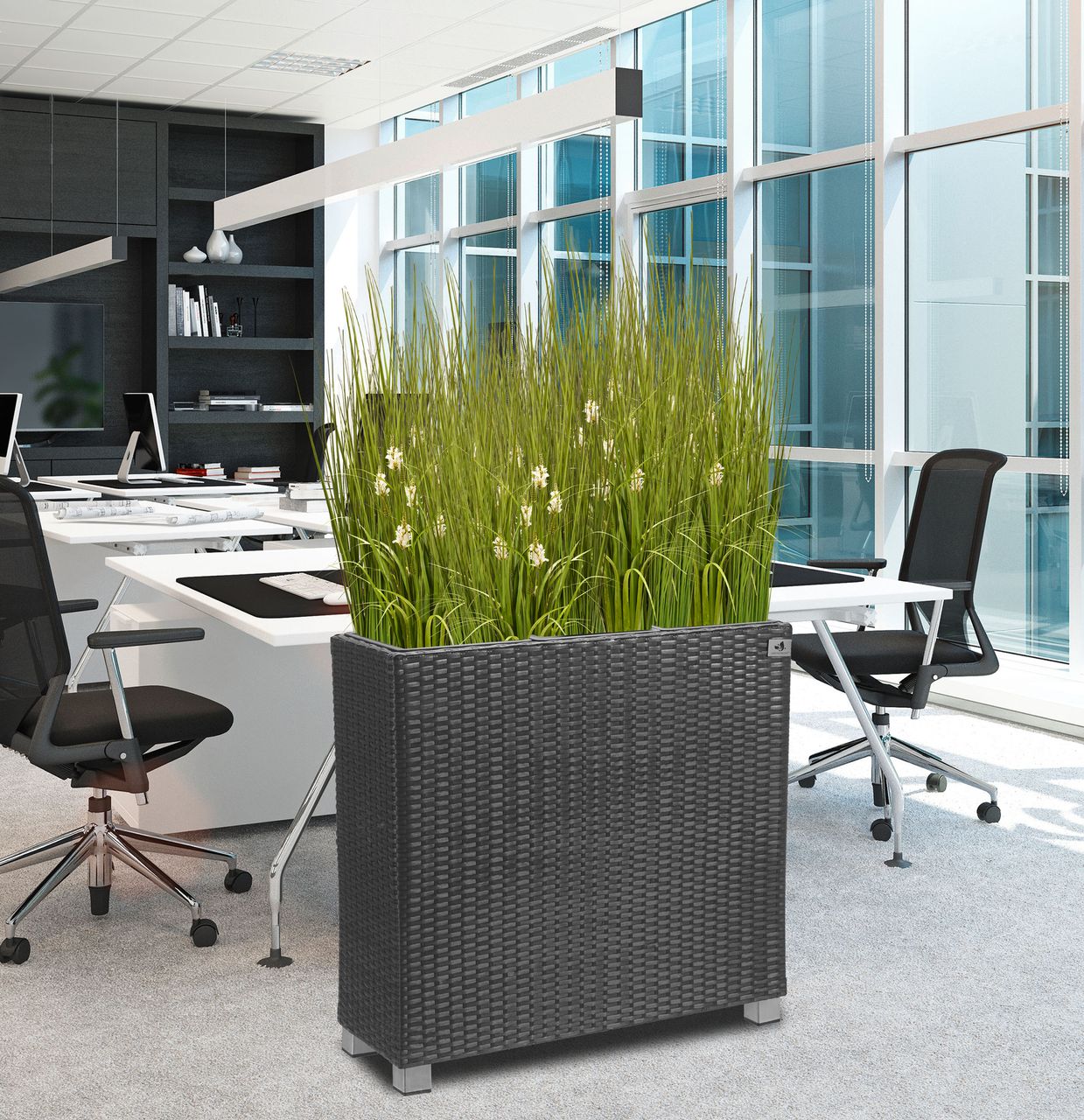 Weles Raumteiler Pflanzkübel Polyrattan 76x26x73cm, anthrazit, 3x Kunststoff-Einsätze, mit Aluminiun-Füßen