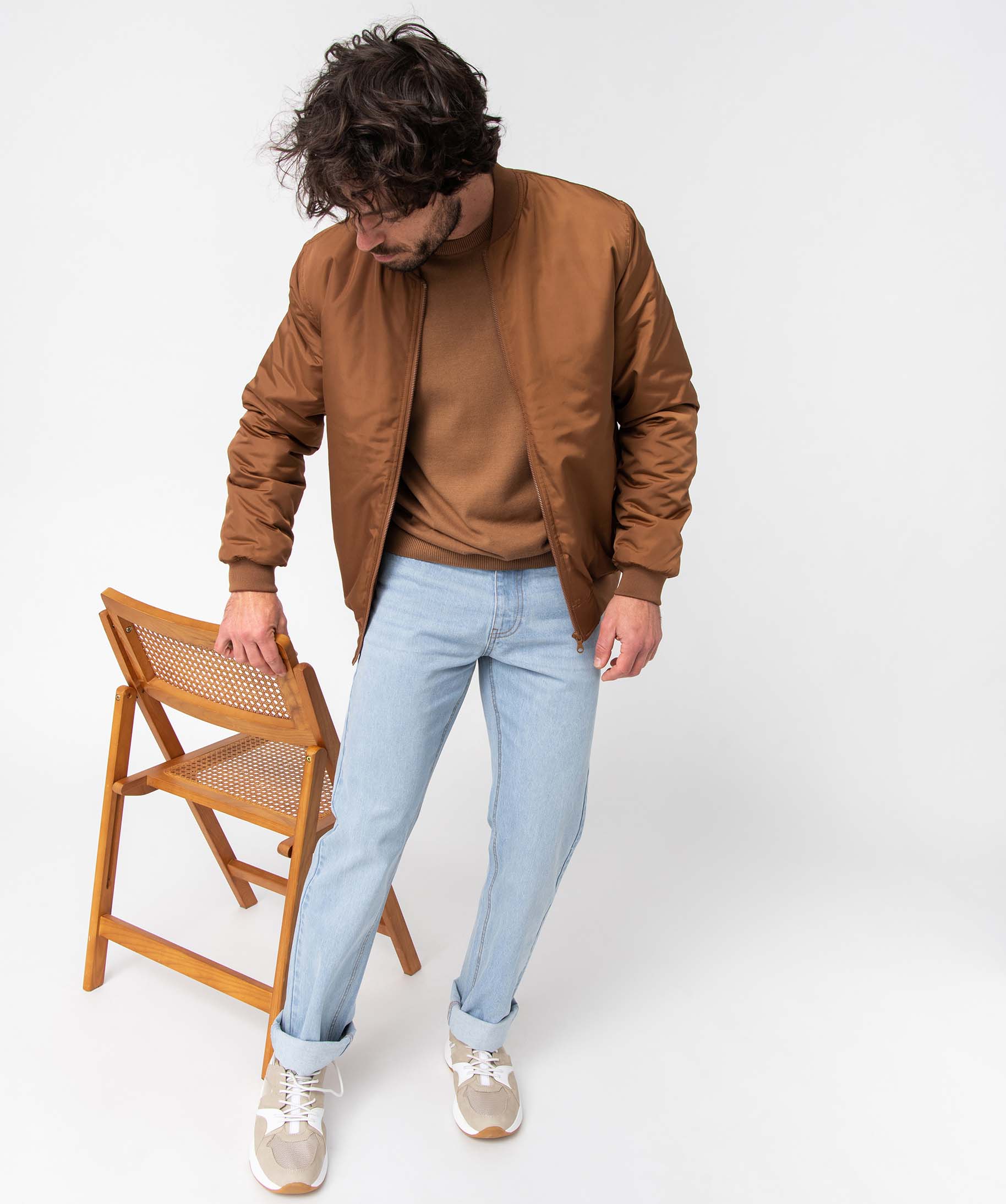 Pull homme à col rond en coton beige fonce | GEMO