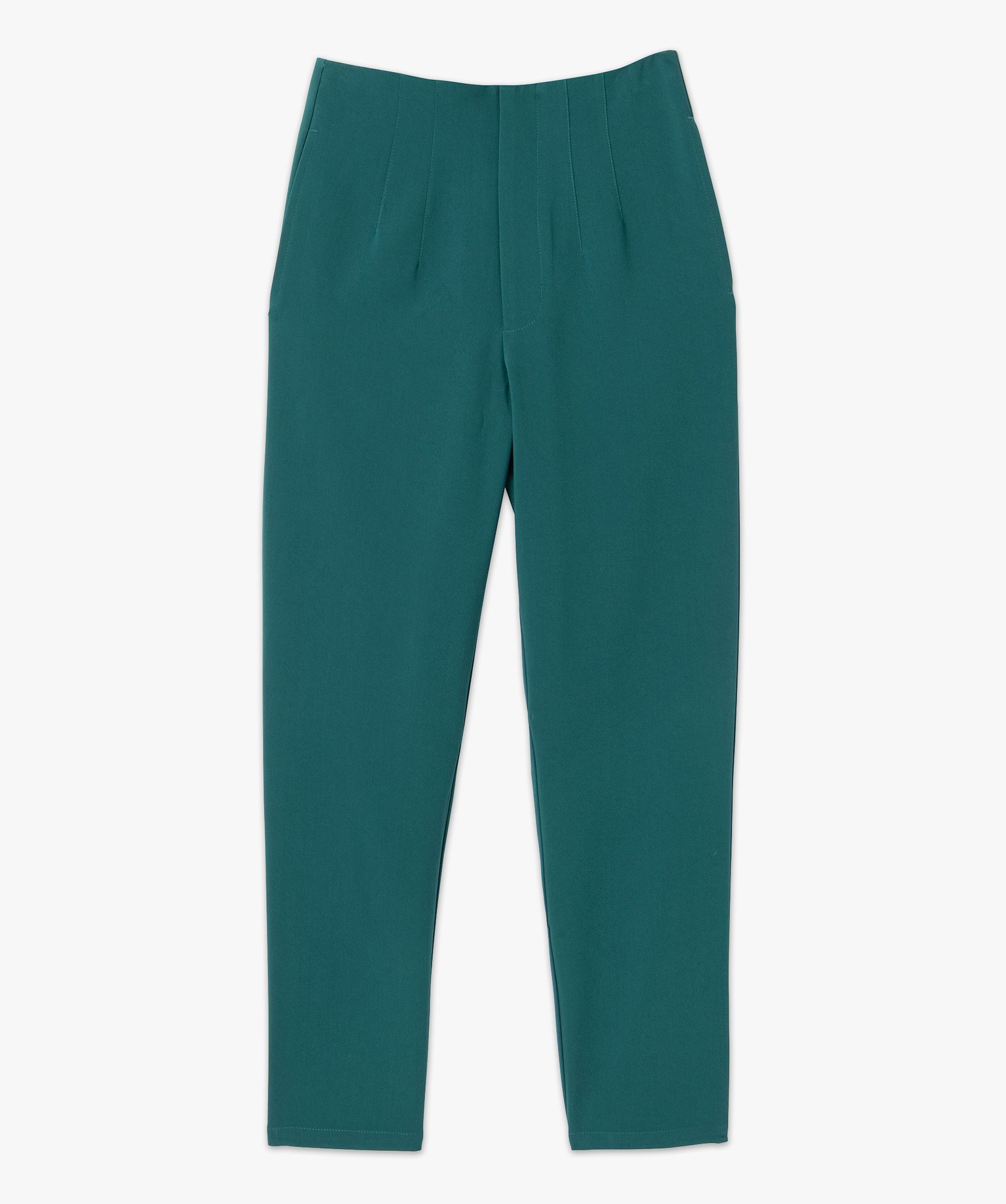 Pantalon femme en toile coupe large et taille haute vert | GEMO