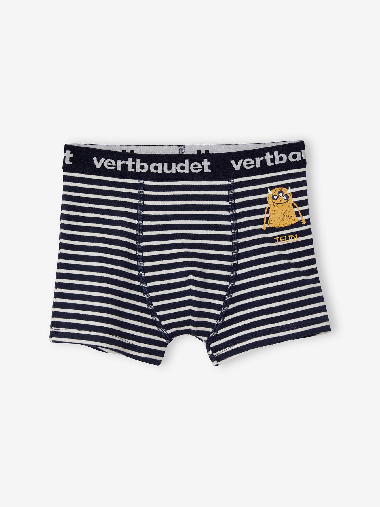 Lot de 7 boxers stretch garçon semainier monstres lot ivoire rayé