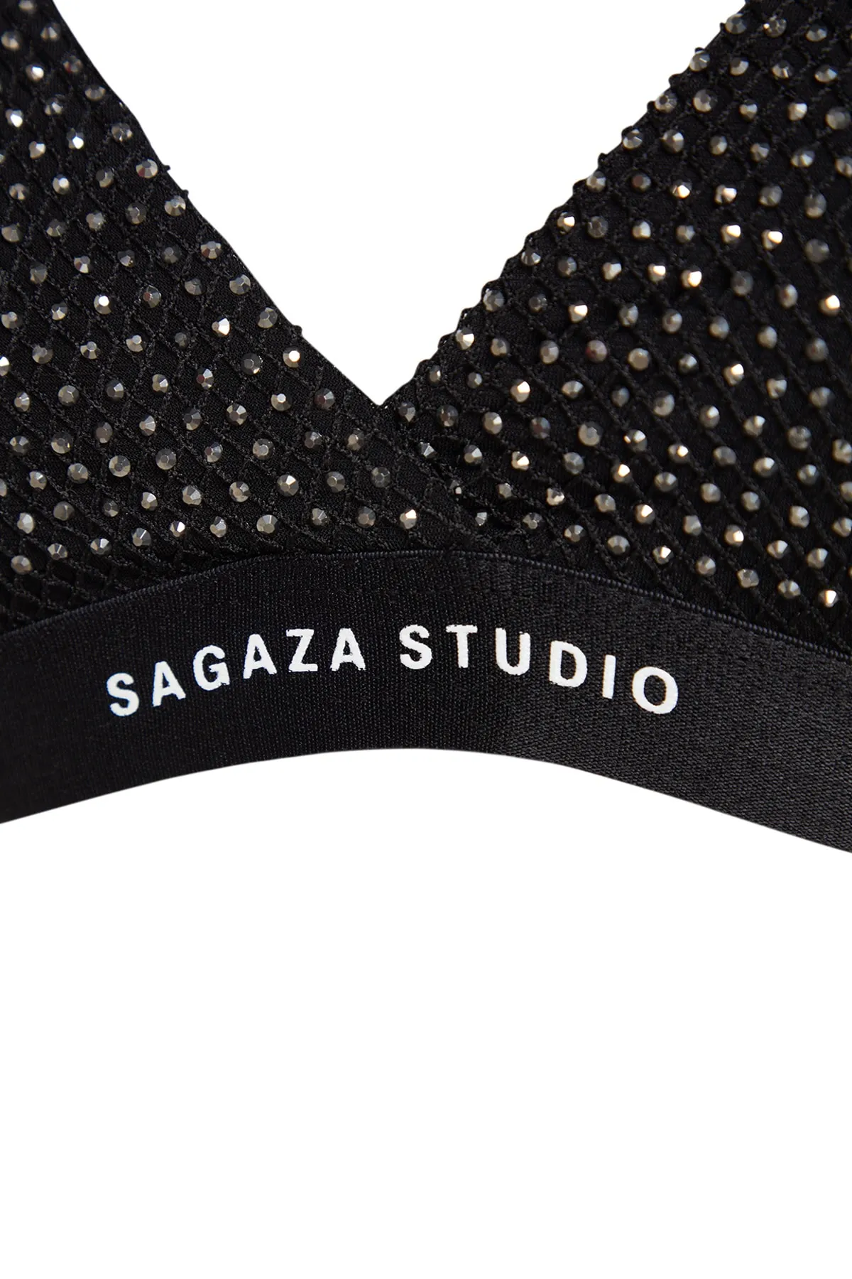 Trendyol Collection  X Sagaza Studio detailliertes Bustier aus schwarzem Stein und Netzstoff TCLSS23BS00001