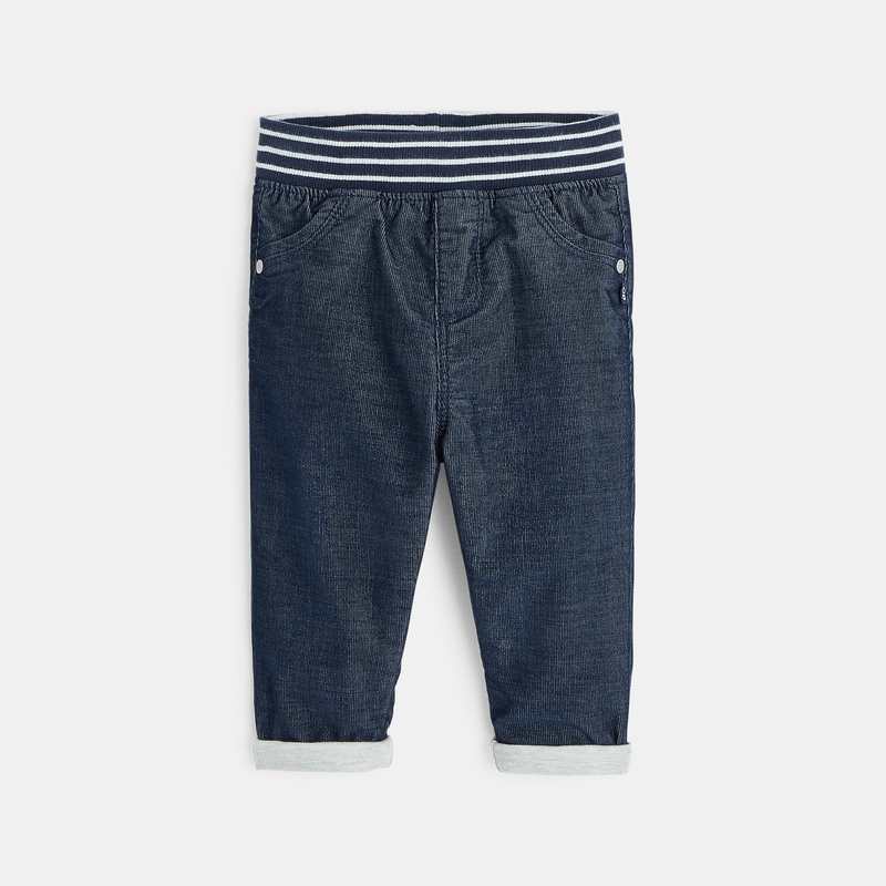 Pantalon velours milleraie taille élastiquée bleu bébé garçon