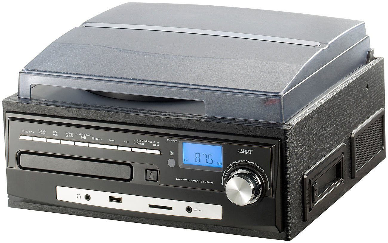 auvisio Stereoanlage MHX-550.LP Musikplayer Schallplatten, CD, MC Radioplattenspieler (Riemenantrieb, Plattenspieler, CD-Player, Radio-Tuner, MP3 Encoder, USB-Wiedergabe, SD Kartenleser, Digitalisiert analoge Aufnahmen per Knopfdruck)