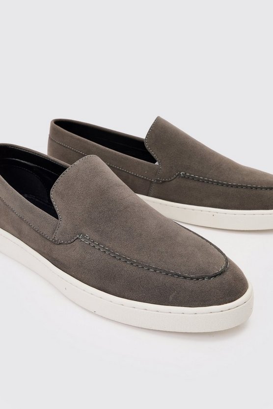 Graue Slip-On Loafer aus Wildlederimitat