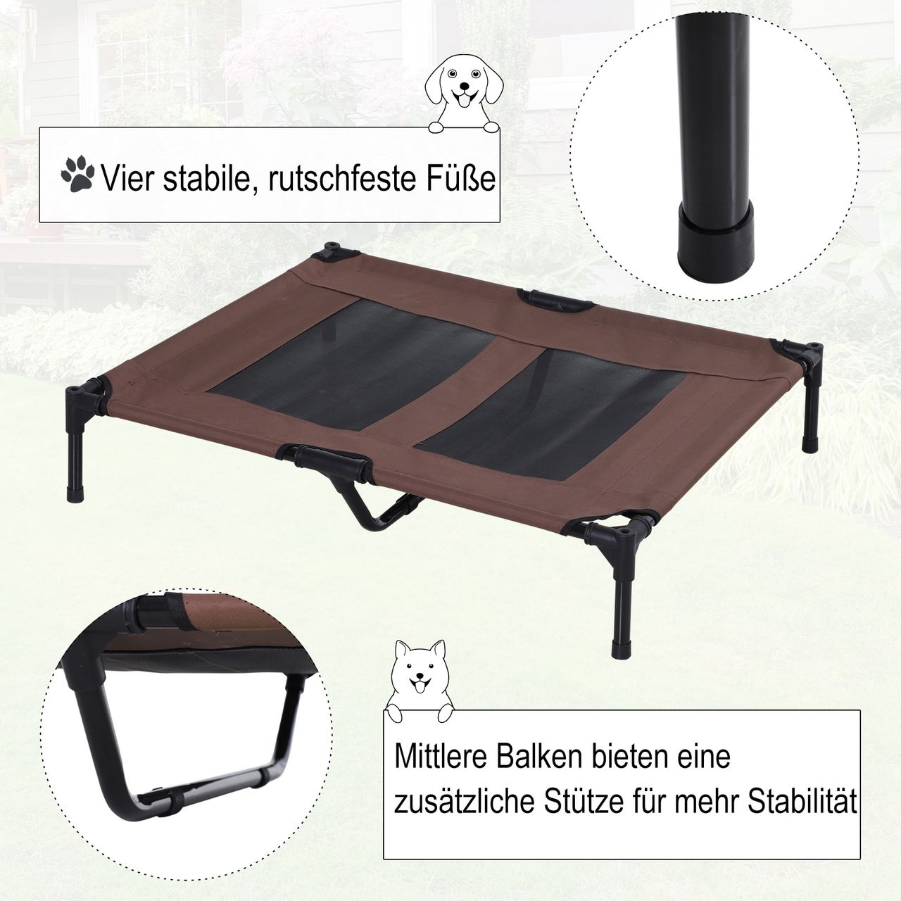 PawHut Haustierbett mit Baldachin Erhöhtes Hundebett Hundeliege outdoor Kaffee
