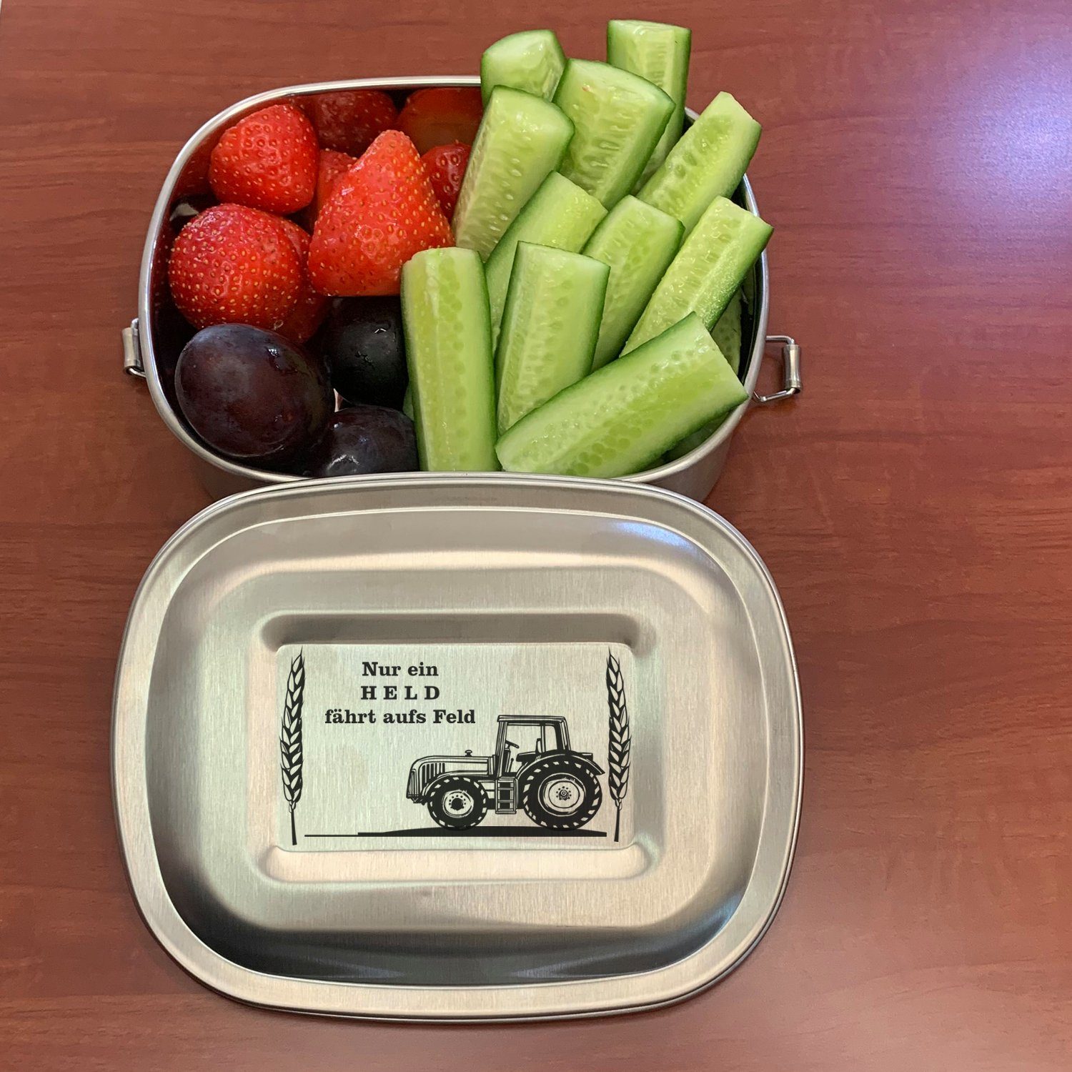 elbedruck Lunchbox Edelstahl Brotdose Lunchbox für Kinder und Erwachsene mit Gravur Traktor und Spruch 3 Größen zur Auswahl, auch als Set erhältlich Bauer Landwirt, kleine Dose (ca. 700 ml)