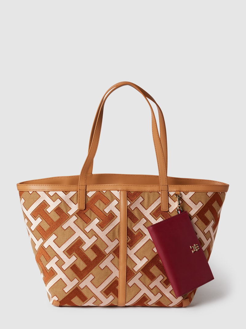 Shopper mit Allover-Logo in camel
