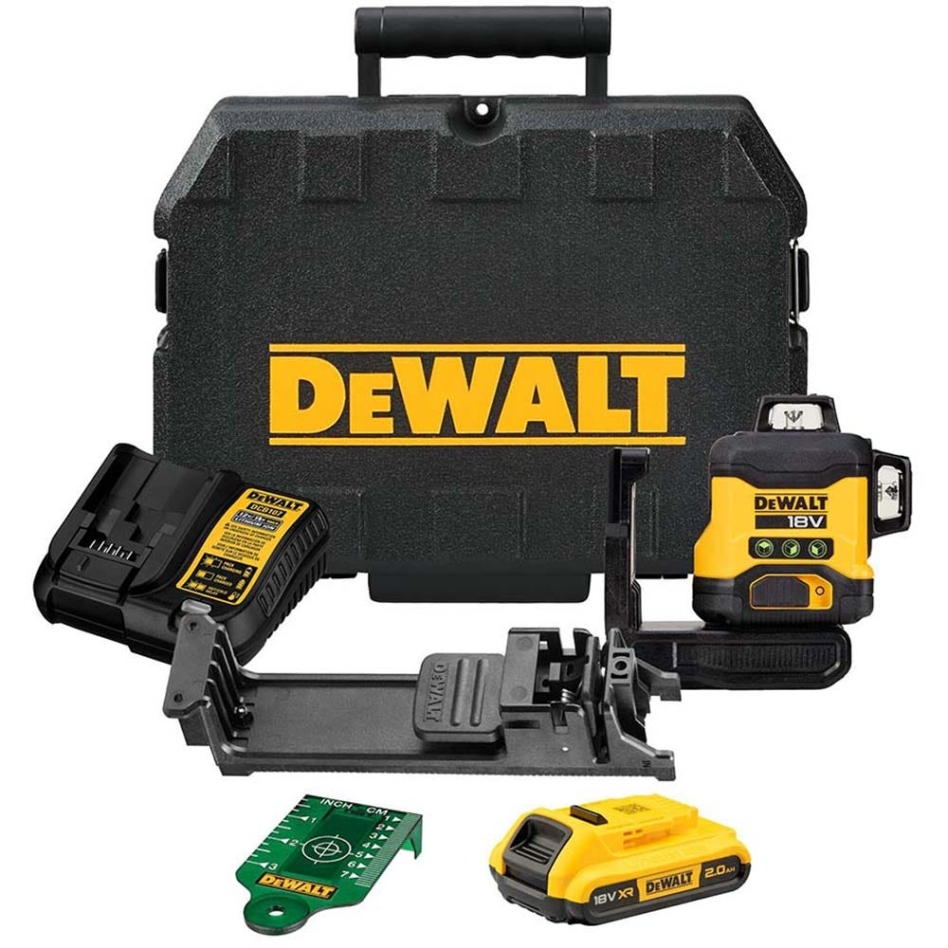 DeWalt DCLE34031D1 -QW Samonivelirajući laserski nivelator s križnim linijama 3x360° zeleni snop 18 V 2,0 Ah Li-Ion