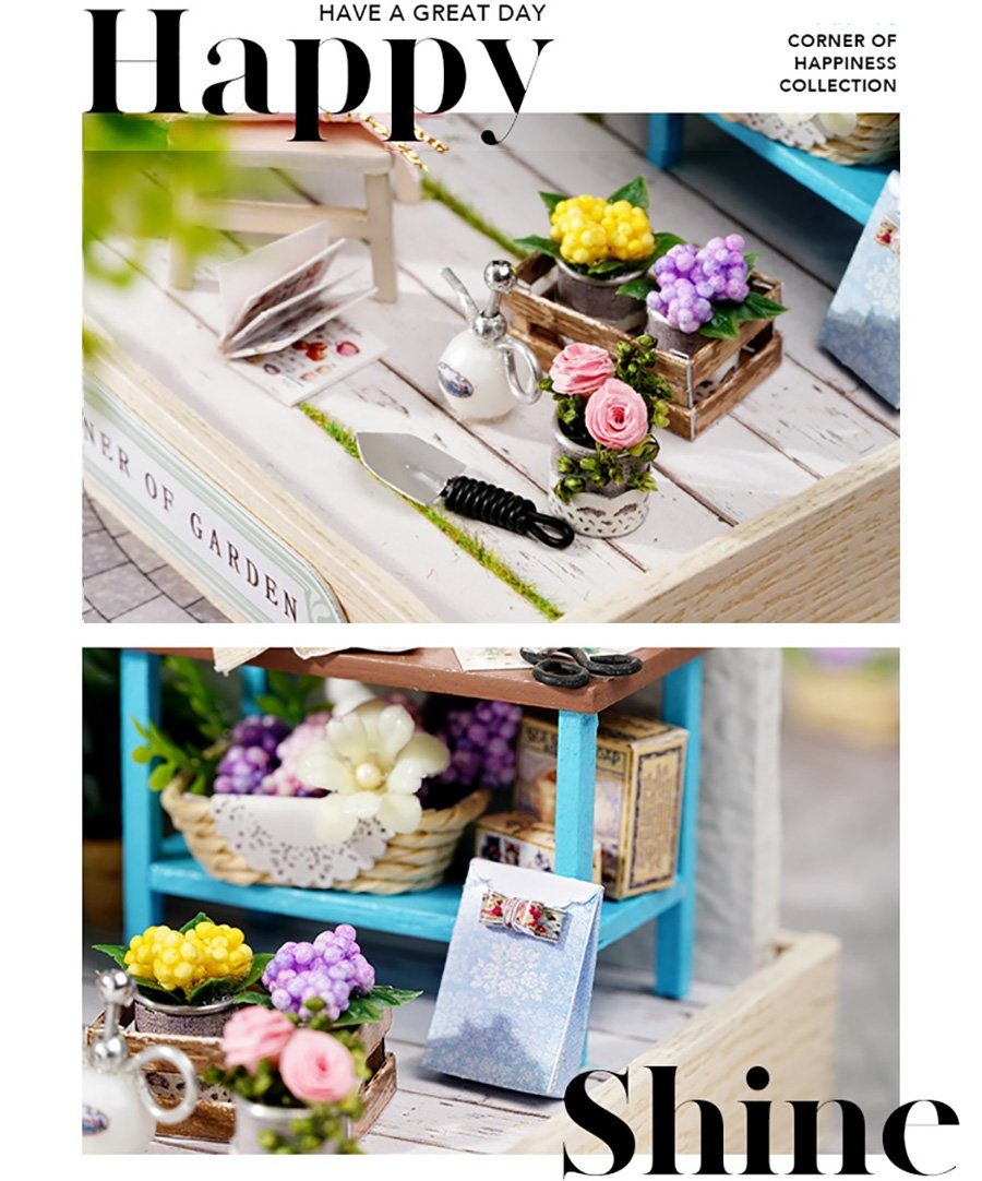 Cute Room 3D-Puzzle Puppenhaus Miniatur DIY hölzernes Gartenecken, Puzzleteile, 3D-Puzzle, Miniaturhaus 1:24, Modellbausatz mit Möbeln zum basteln-Serie-Mini Szenen