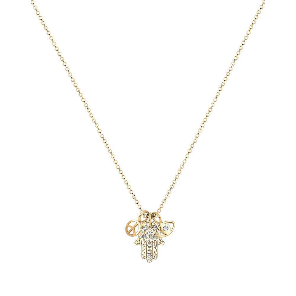Elli Elli Collier Femme Main de Fatima Symbole Paix et Cristal (925/1000) Argent collier