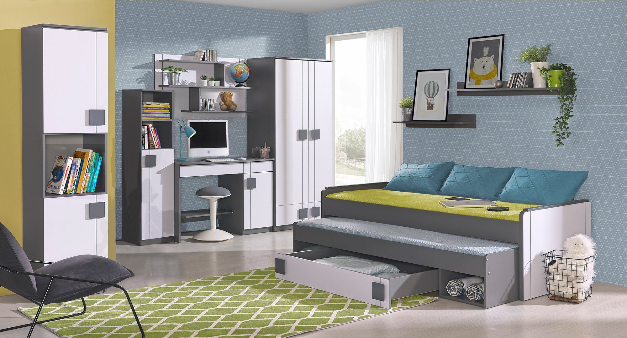 möbel-direkt.de Jugendzimmer-Set Gumi, (Komplett Set, 8-St., in verschiedenen Zusammenstellungen wählbar), ABS laminiert, MDF