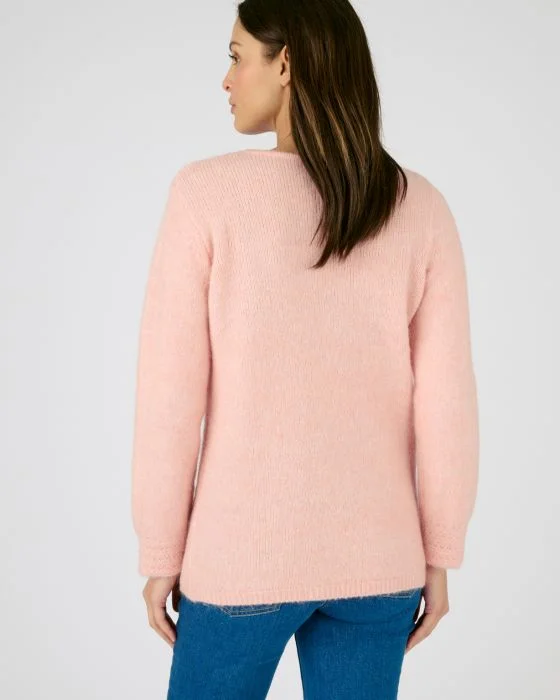 Pull mélange mohair col dentelle