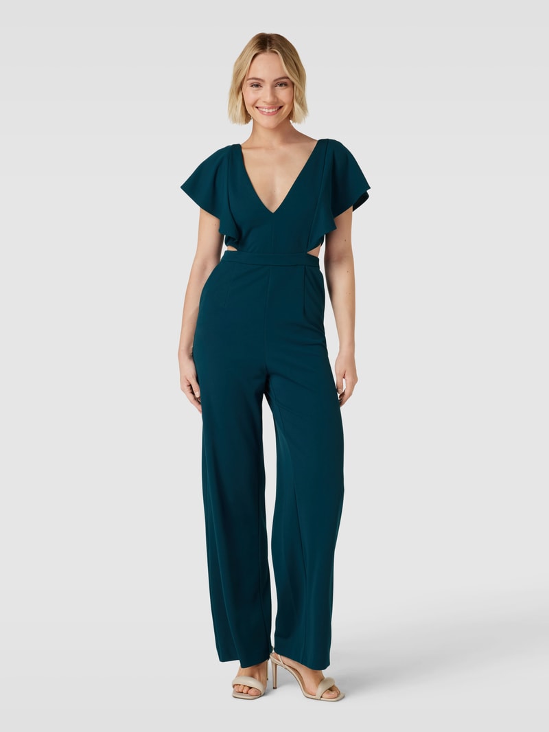 Jumpsuit mit Cut Out in dunkelgrün meliert