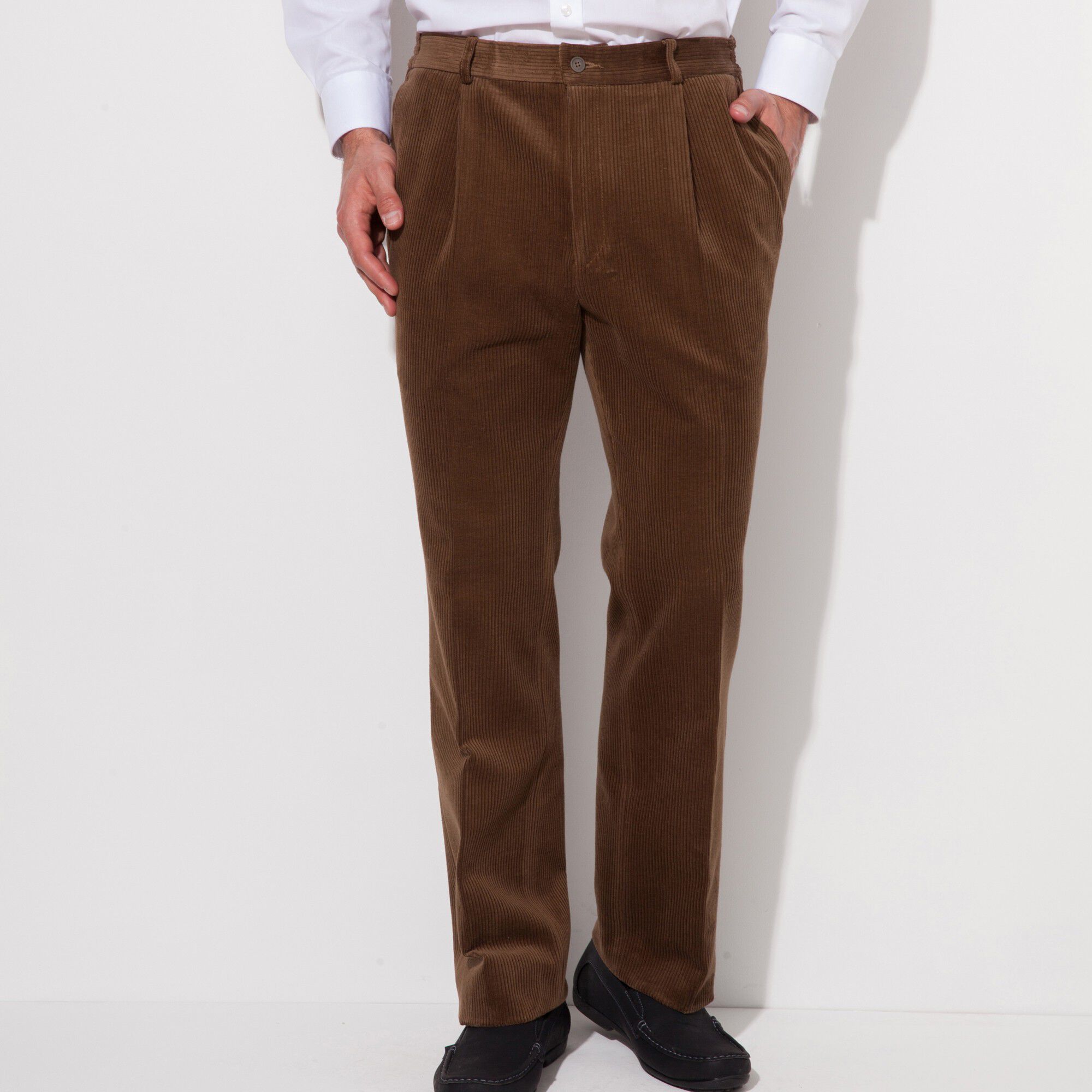 Pantalon velours taille élastiquée à pinces