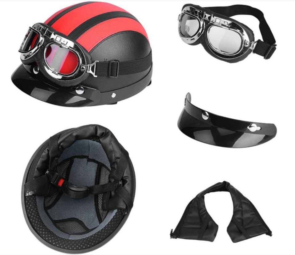Lamon Fahrradhelm Retro Oldtimer Motorradhelm + Brille Motorrad Helm für DDR Moped
