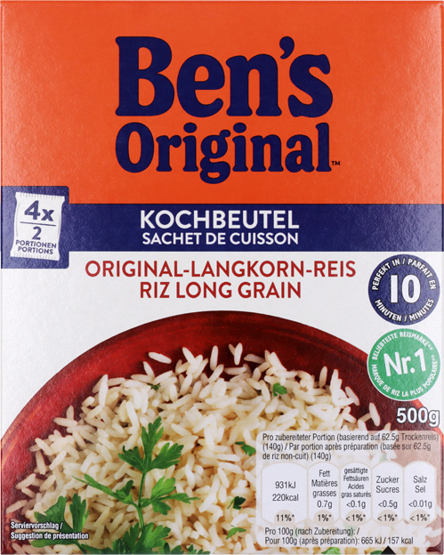 Ben's Original Original-Langkorn-Reis 10 Minuten im Kochbeutel