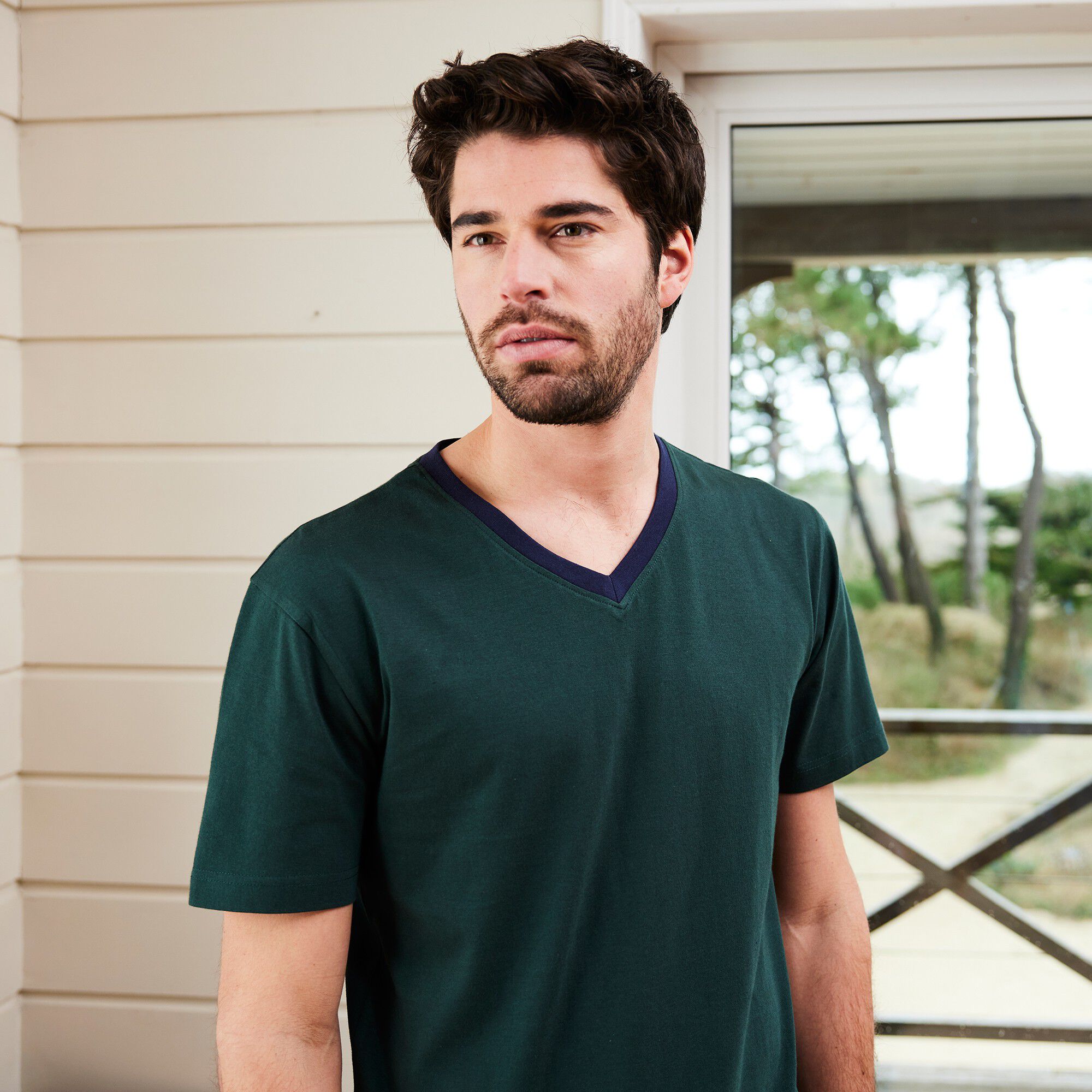 T-shirt pyjama jersey col V manches courtes