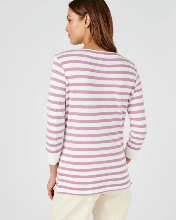 Tee-shirt rayé coton-modal, manches 3/4