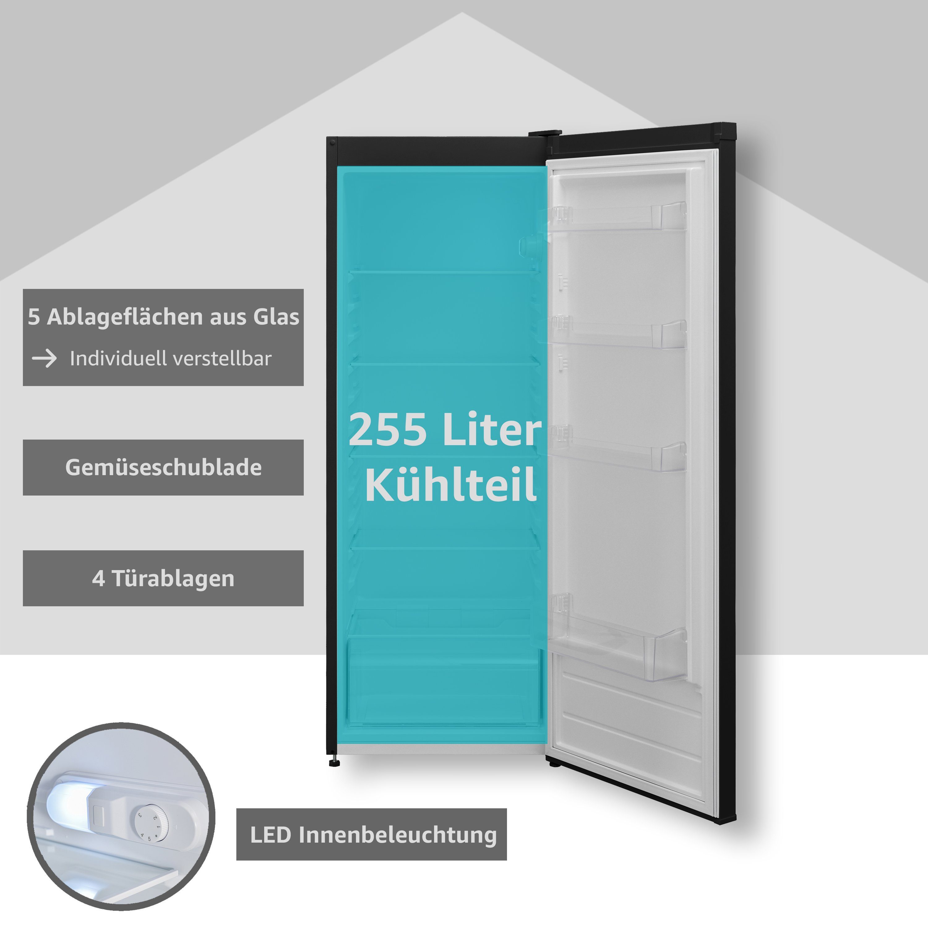 Telefunken Kühlschrank KTFKS265FB2, 144 cm hoch, 54 cm breit, Großer Standkühlschrank ohne Gefrierfach, 255 L Gesamt-Nutzinhalt