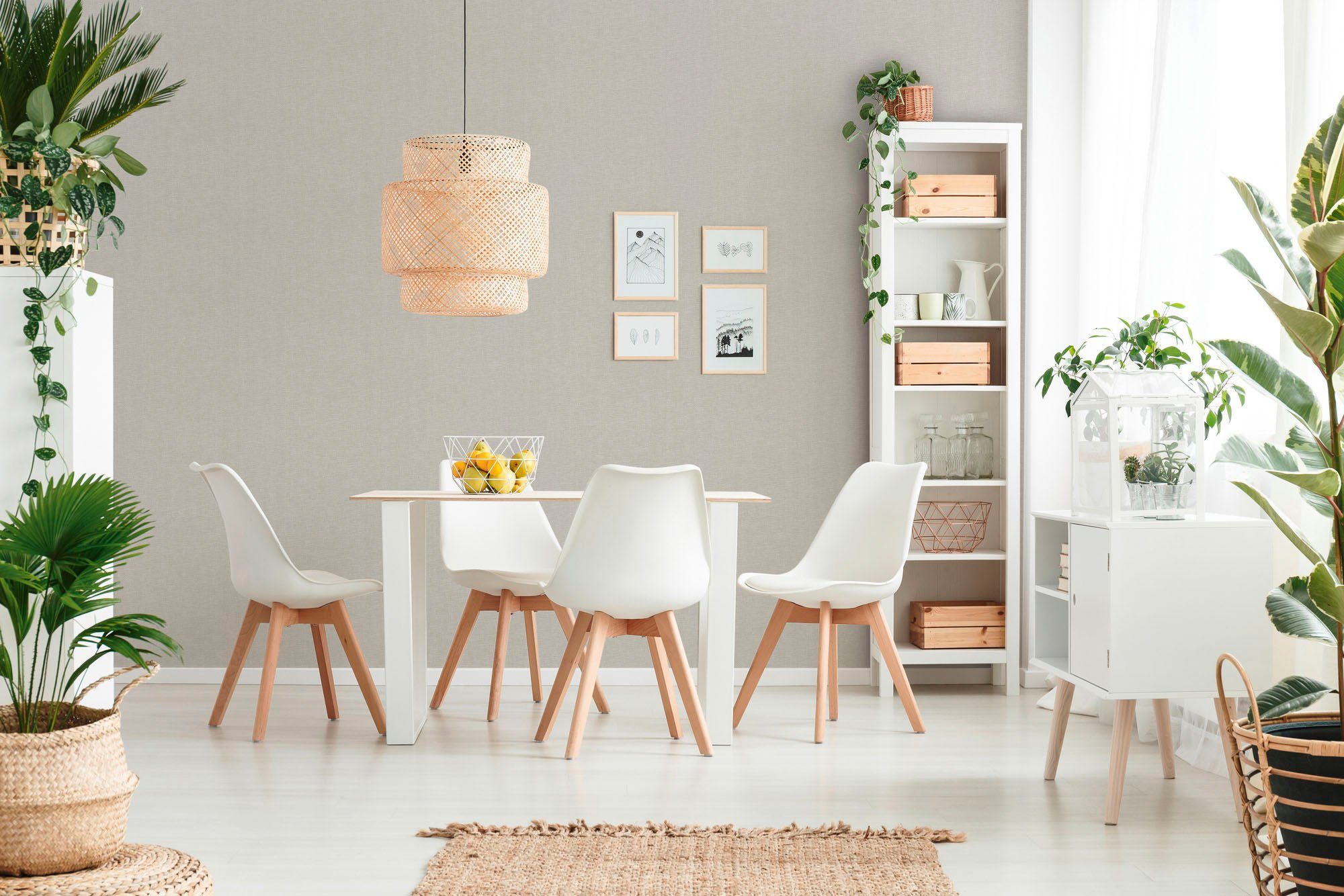 A.S. Création Vliestapete Hygge, strukturiert, Flechtoptik, Leinenoptik, unifarben, Tapete Gewebe Tapete Stoffoptik