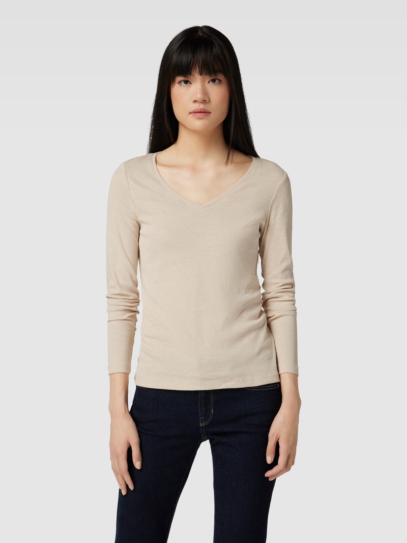 Longsleeve mit V-Ausschnitt in ecru meliert
