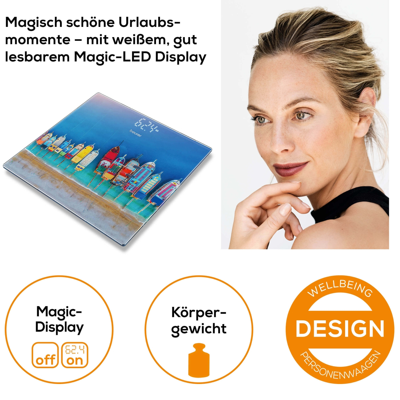Beurer Boats Glaswaage GS 215-Personenwaage aus Glas mit unsichtbarem Magic-Display - bis 180 kg