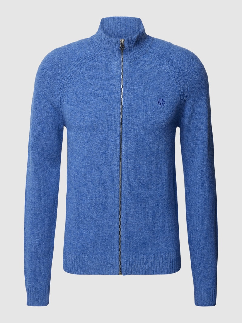 Strickjacke mit Label-Stitching Modell 'GEORG' in royalblau meliert