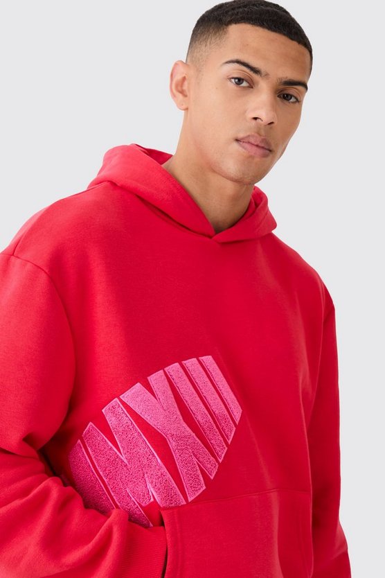 Kastiger Oversize Hoodie mit Borg-Applikation