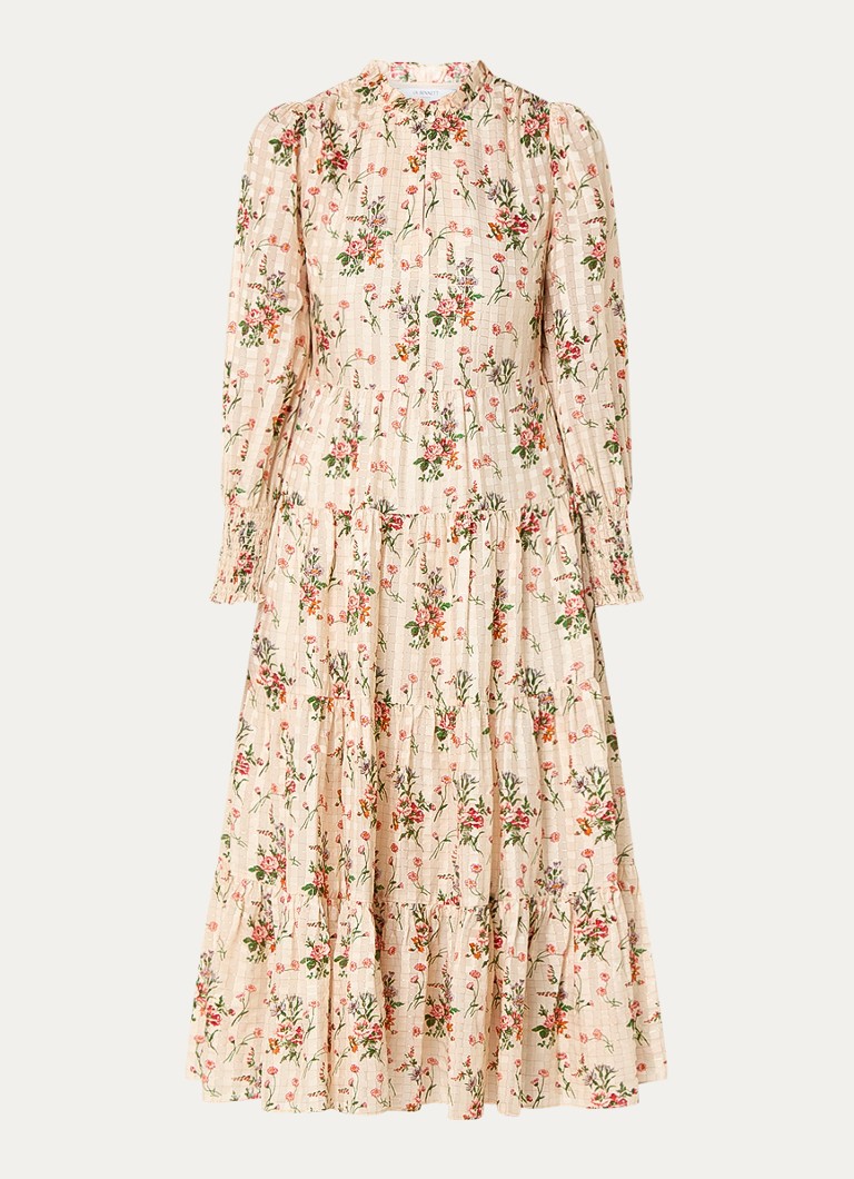 Vestido midi Flora de LKBennett en mezcla de seda con estampado floral.