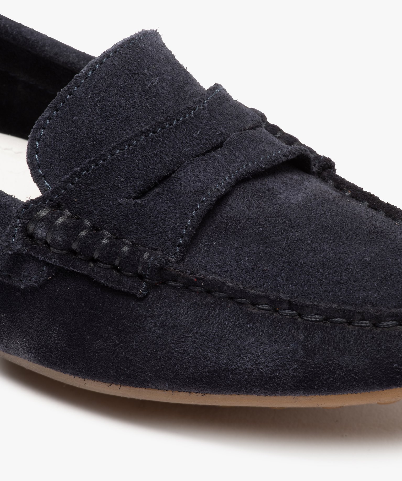 Mocassins femme en cuir uni et semelle à picots marine | GEMO