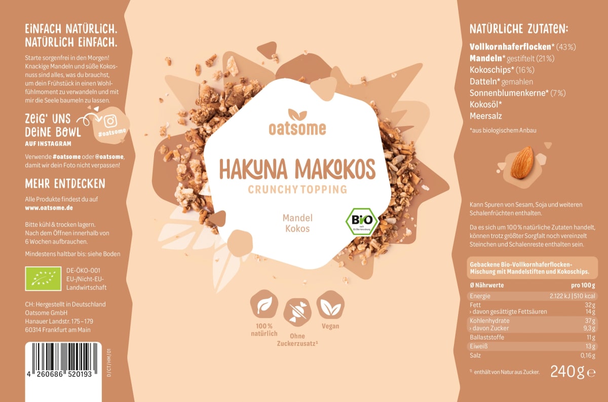 Crunchy Topping Hakuna Makokos, Mandel & Kokos, 220 g