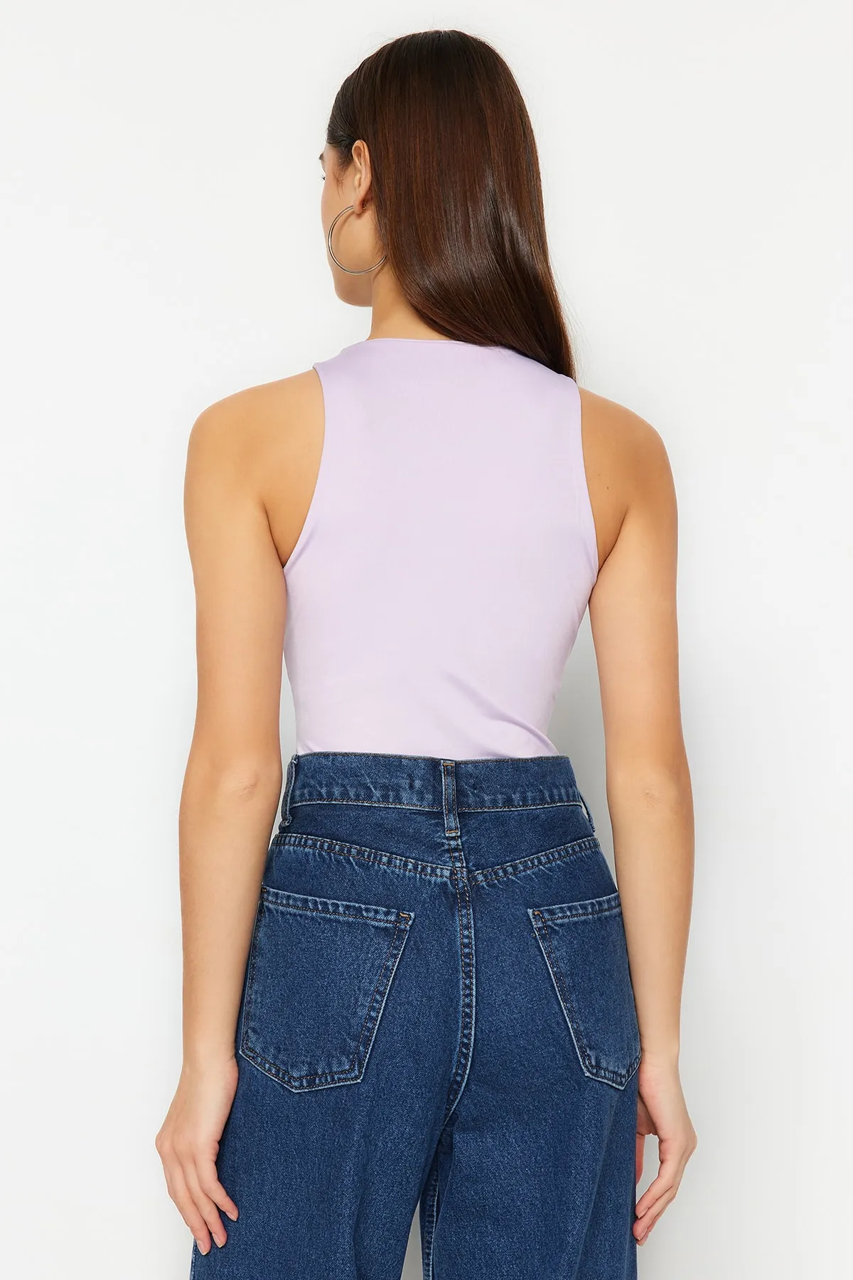Trendyol Collection  Lila Neckholder-Body mit flexiblem Druckknopf-Strick-Body TWOSS20BD0044