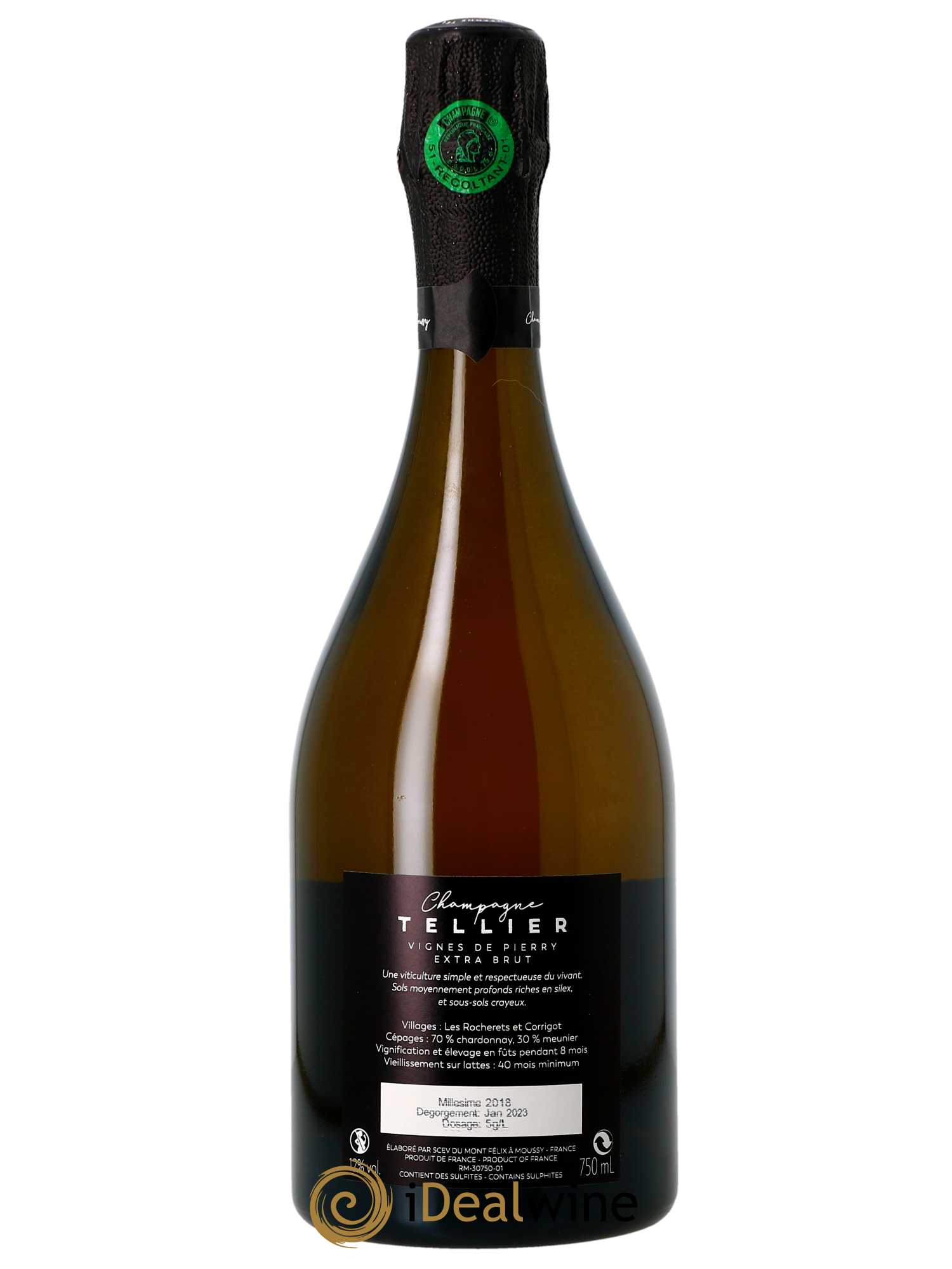 Vignes de Pierry Premier Cru Extra-Brut Tellier  2018 - Lot de 1 Bouteille