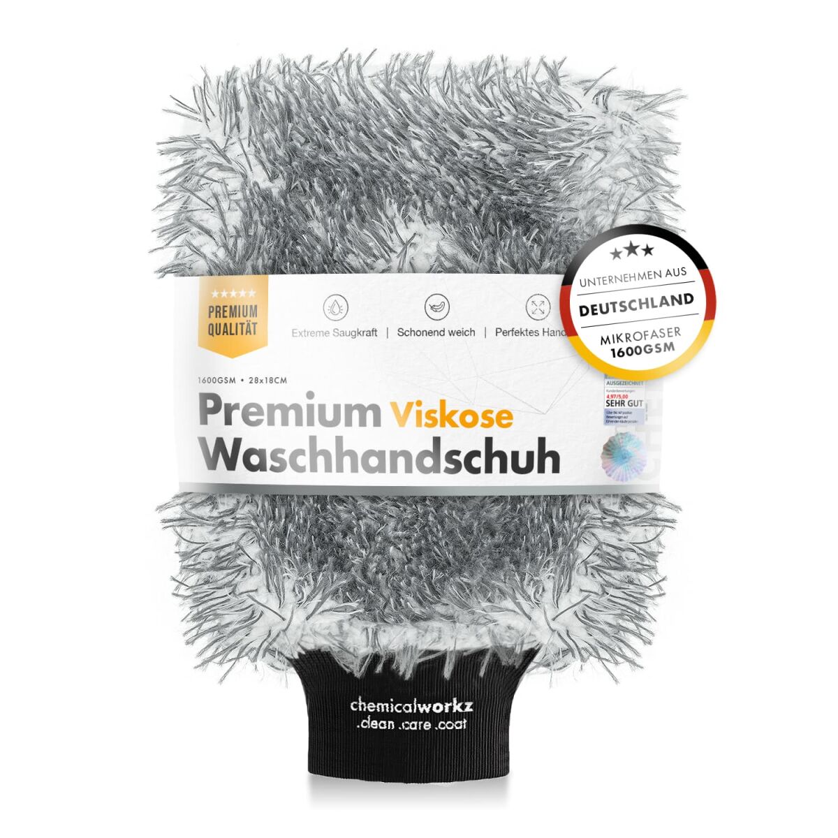 chemicalworkz Viskose Wash Mitt 1400GSM Grau 28×18×5cm