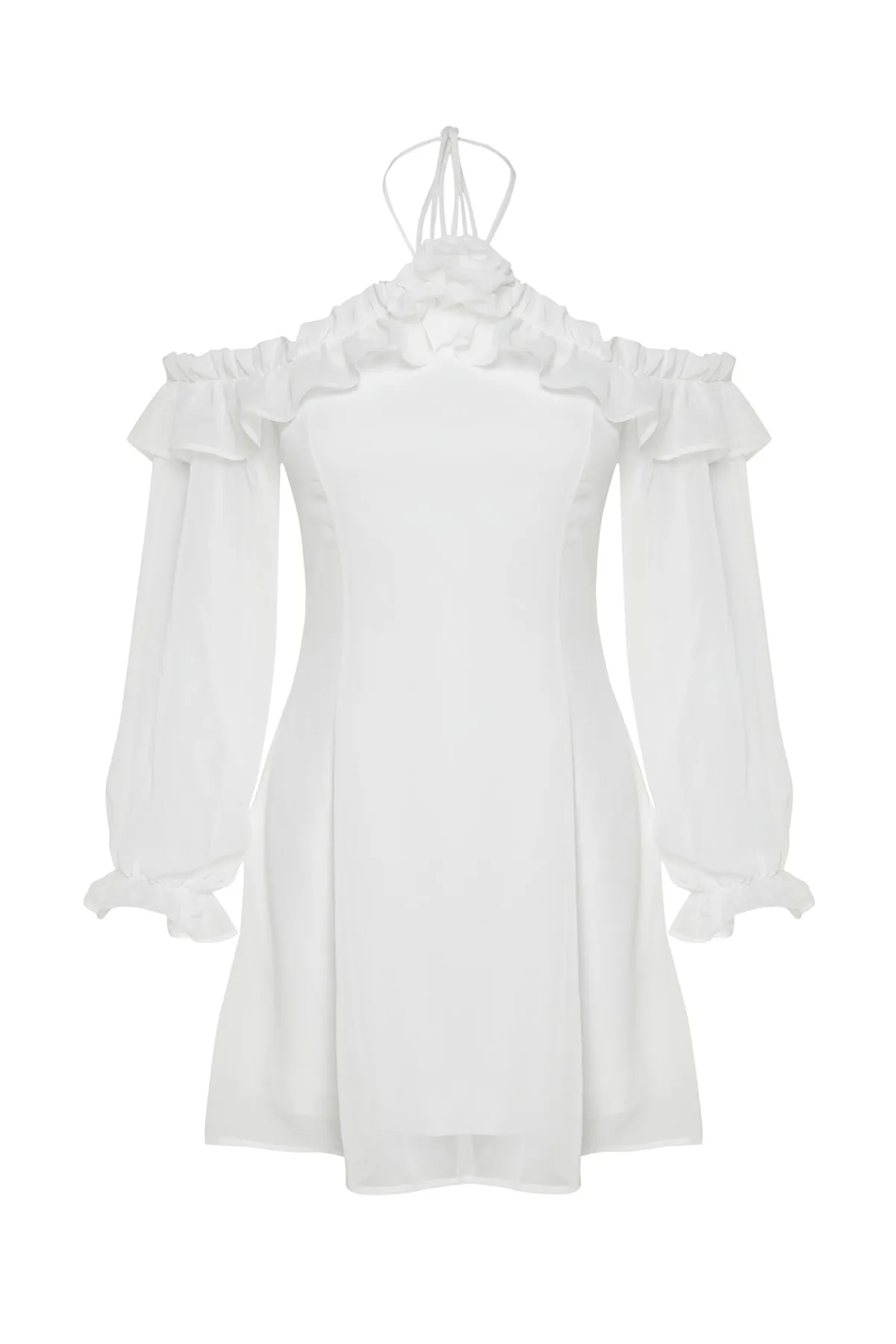 Trendyol Collection  Ecru gefüttertes, bedrucktes Chiffon-Brautabendkleid TPRSS23EL00131