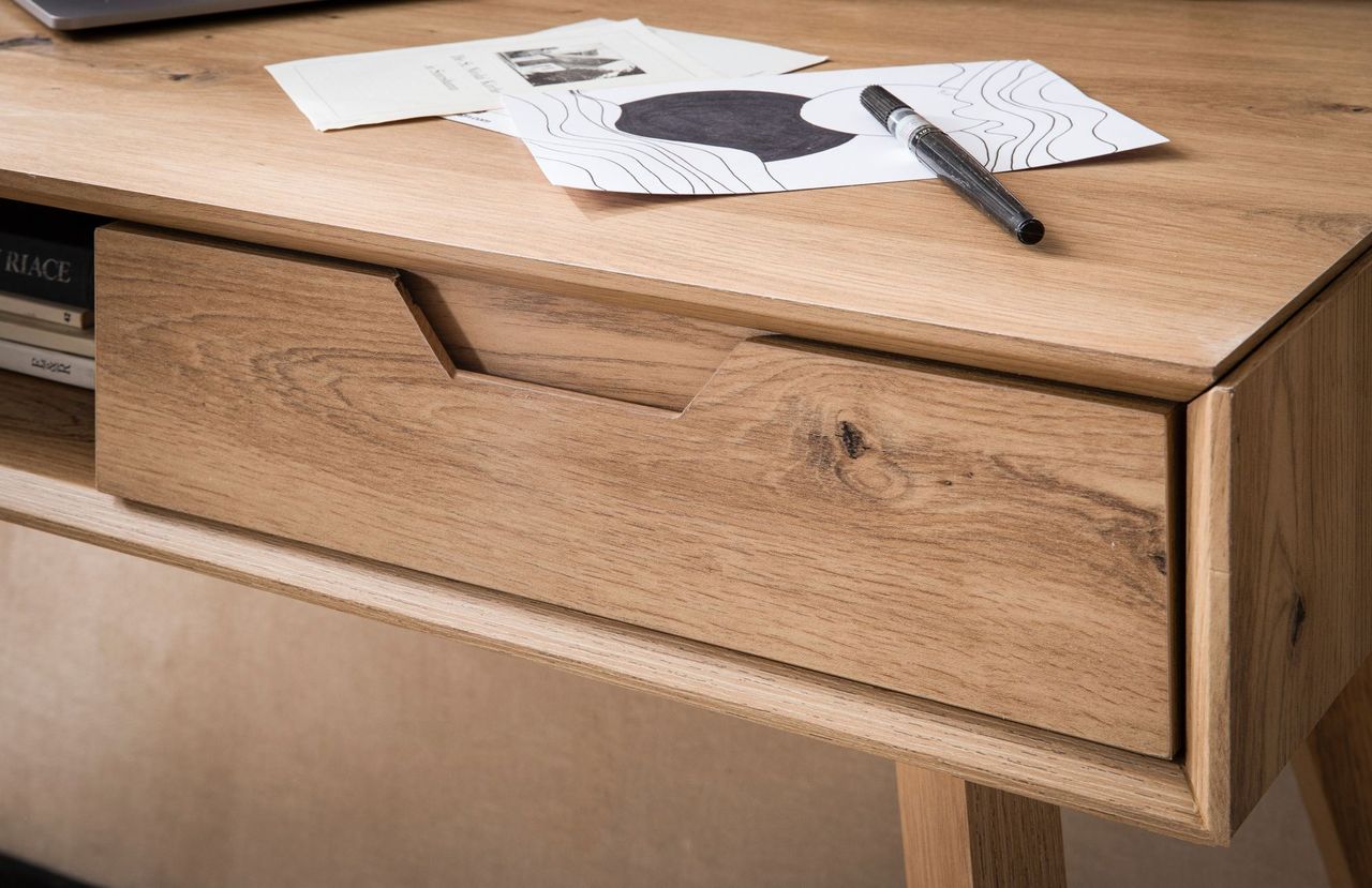 Wohnling Schreibtisch 120 cm Eiche Dekor mit Schubladen