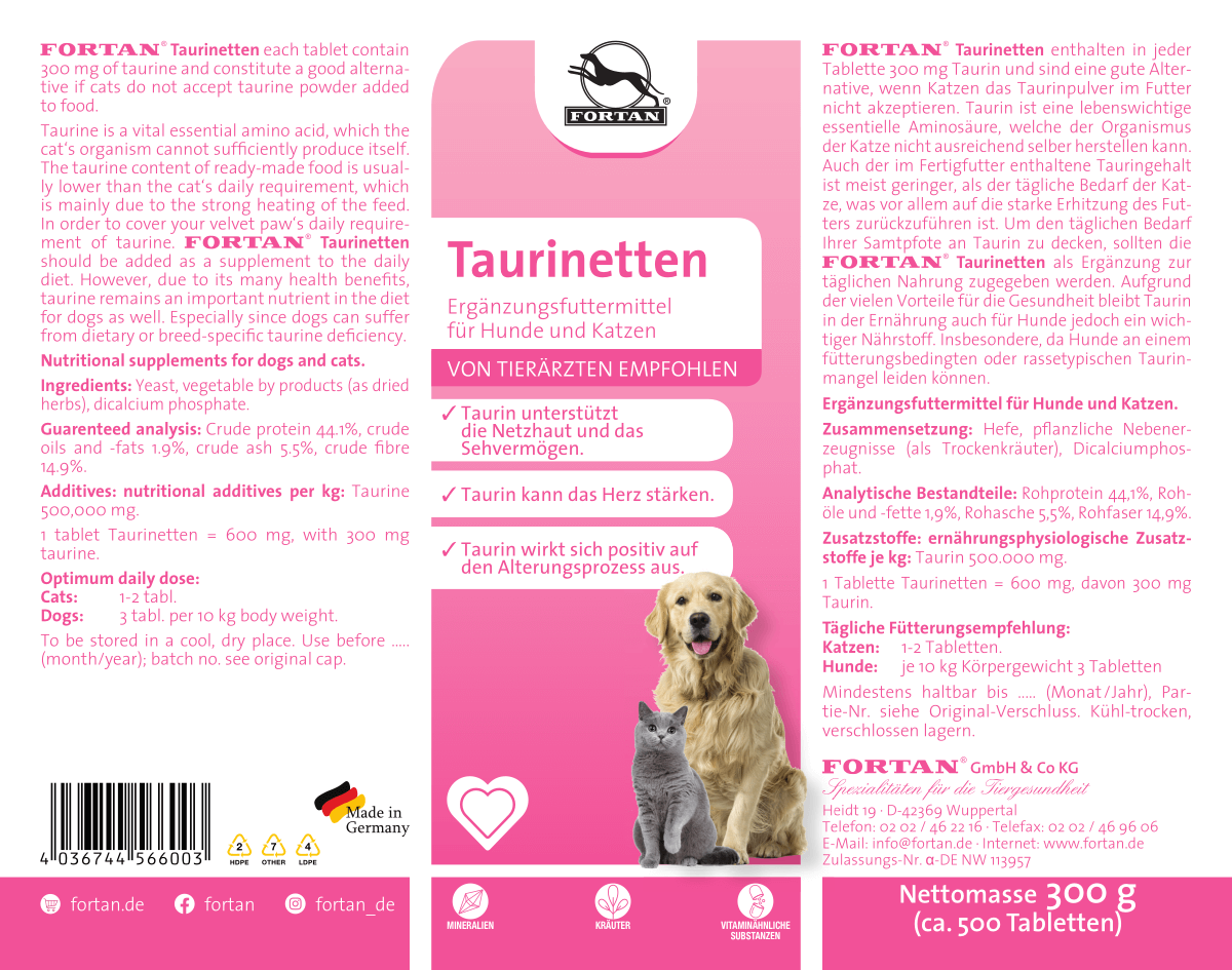 Fortan Ergänzungsfutter & Aufzucht Fortan Taurinetten Tabletten mit 300 mg Taurin 300 g