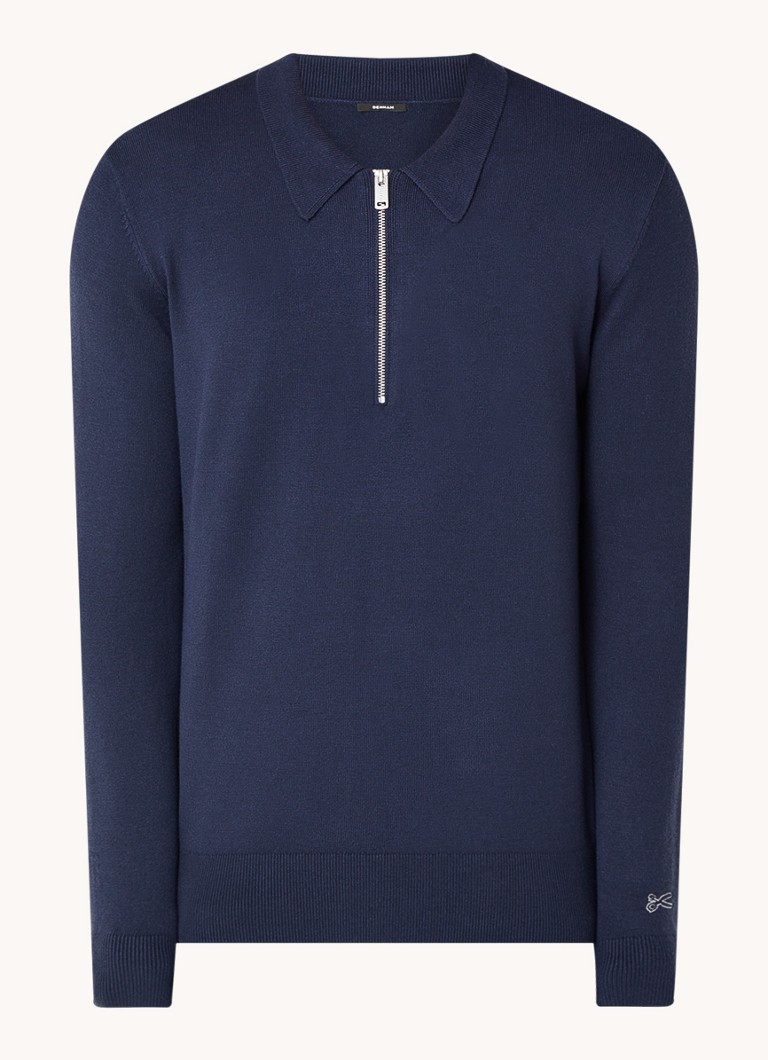 Denham Eaton fine knit polo with half zip