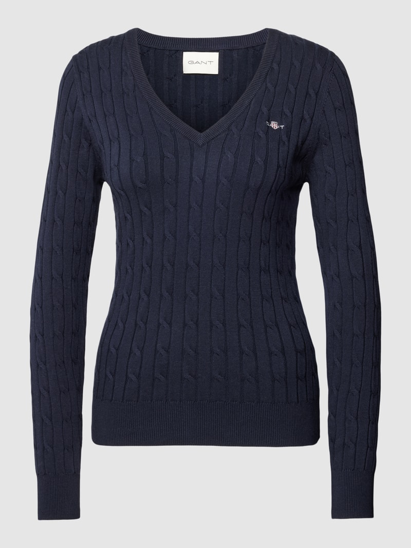 Strickpullover mit Zopfmuster in marineblau