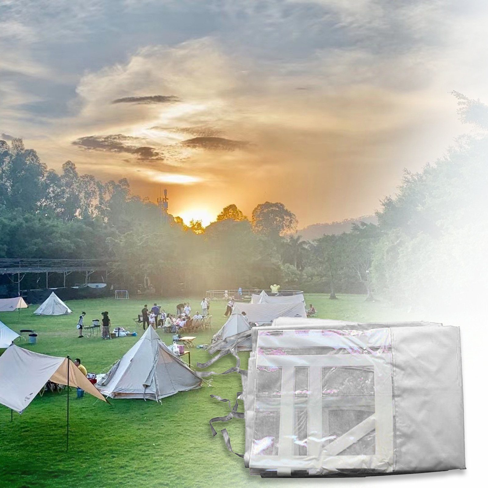 Rutaqian Tarp-Zelt Zelttuch Faltbar Wasserdicht Hat 3 Seiten und transparente Fenster, (Multifunktionaler Camping-Sonnenschutz aus Oxford-Stoff, Wind- und regensicheres Wickeltuch für Außenstallzelte), für Festival, Party, Marktstand, Flohmarkt und C
