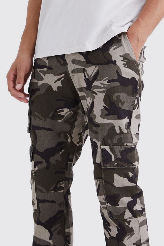 Tall Slim-Fit Camouflage Cargo-Hose mit Druckknöpfen