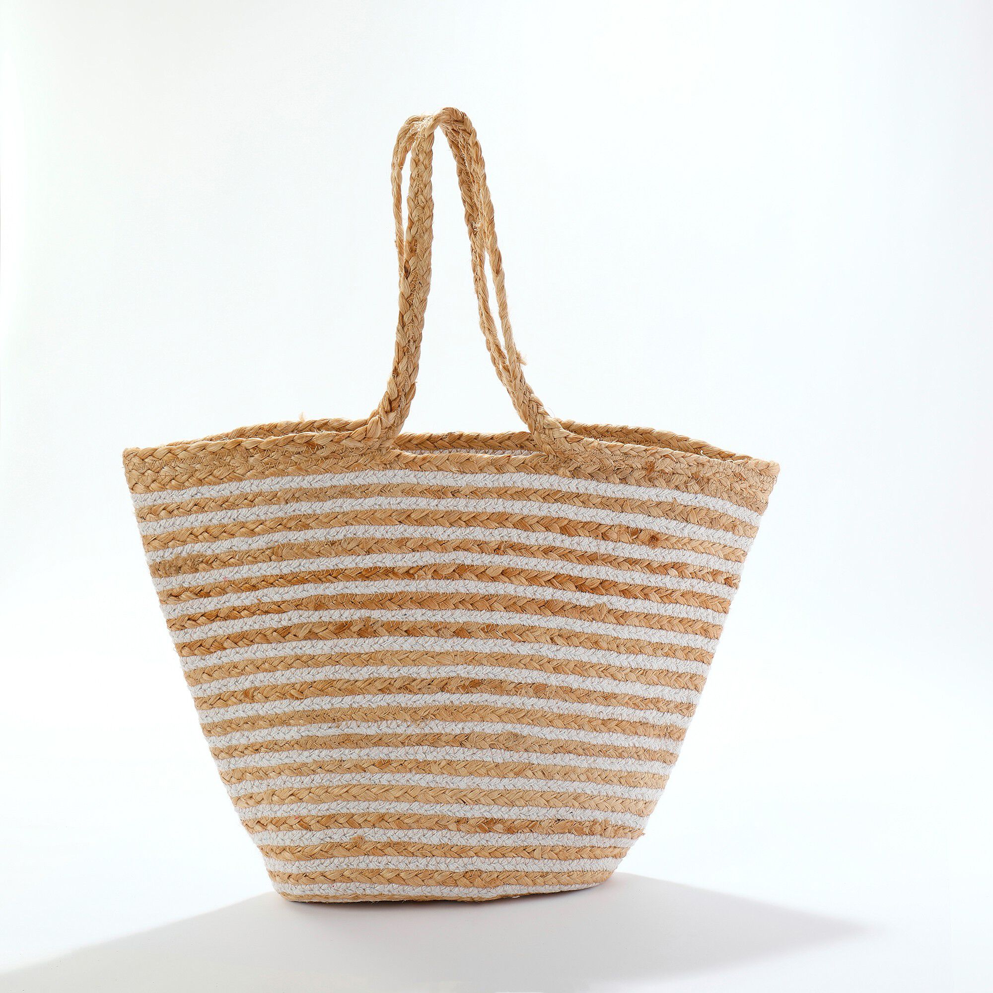 Sac shopper rayé jute et coton
