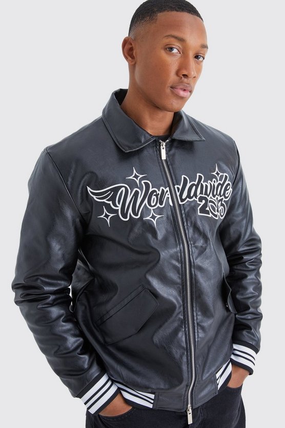 Worldwide Bomberjacke mit PU-Kragen