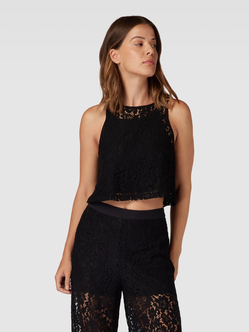 Crop Top mit Lochstickerei Modell 'OBJIBI' in schwarz