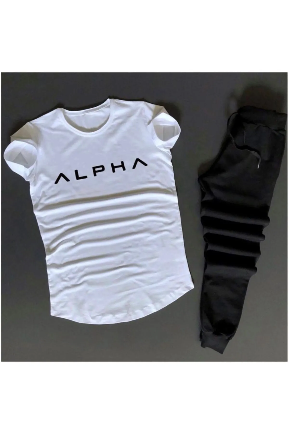 uyguntarz  Unisex Alpha White Trainingsanzug-Set, einfarbig, Schwarz, Es916